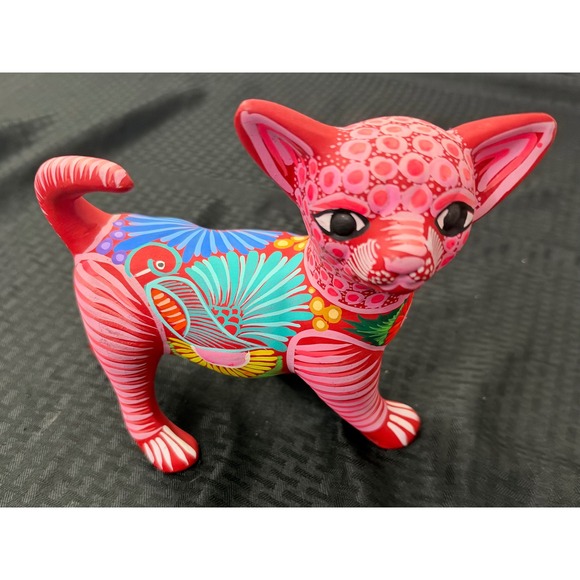 Other - Mexican Folk Art Chihuahua Figurine Hand Painted Ceramic Talavera Style 8" Dog
